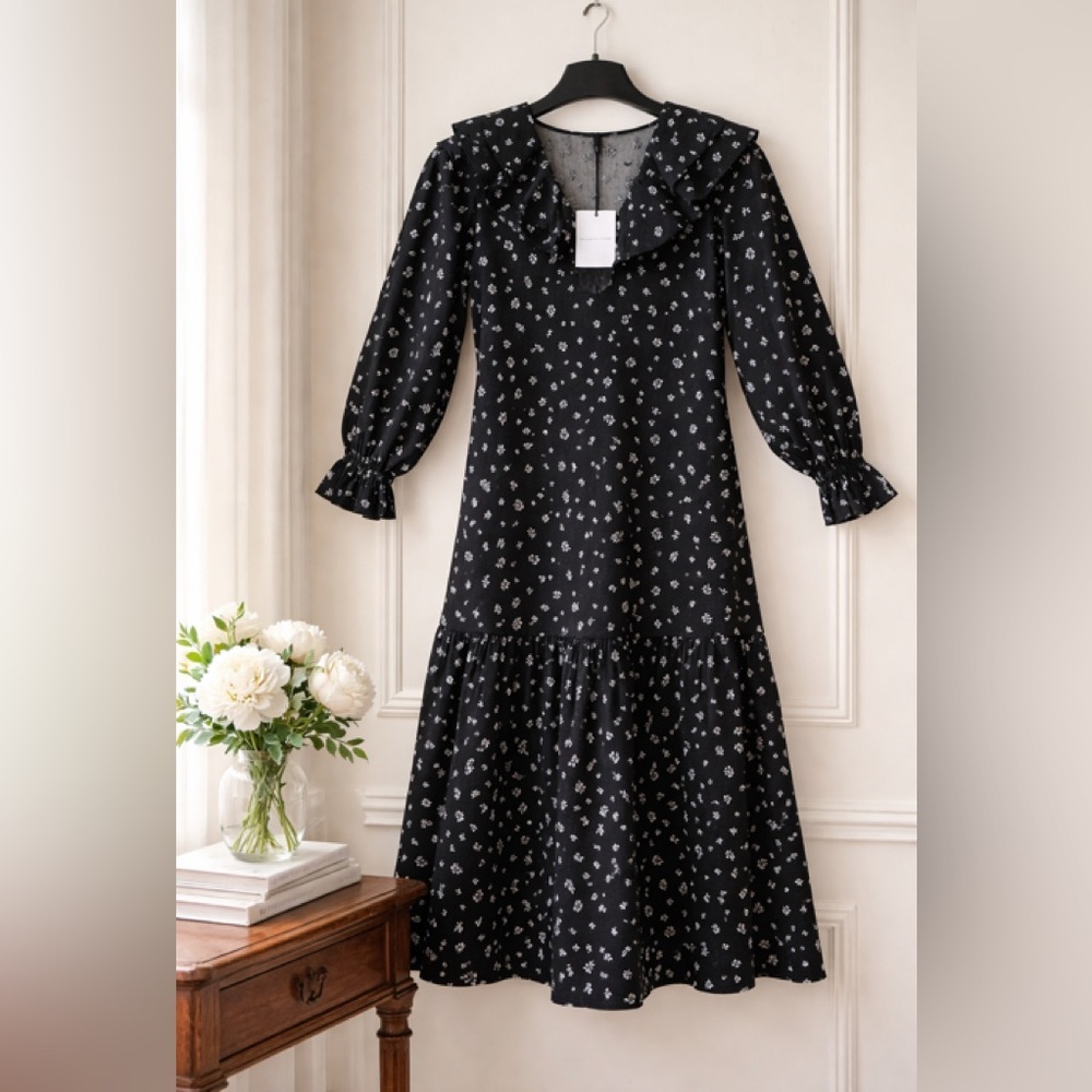NWT Who What Wear Black Floral Midi Dress Size XL
